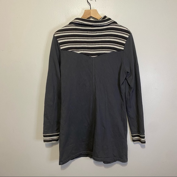 Prana Rowen Knit Jacket Grey Woven Trim Button Down Coat Women’s Size Small - Picture 5 of 7